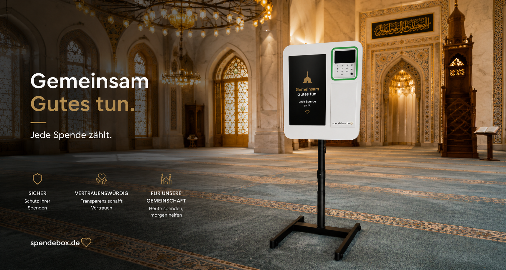 SadaqaBox mit Standfuß – digitale Spendenbox für Moscheen